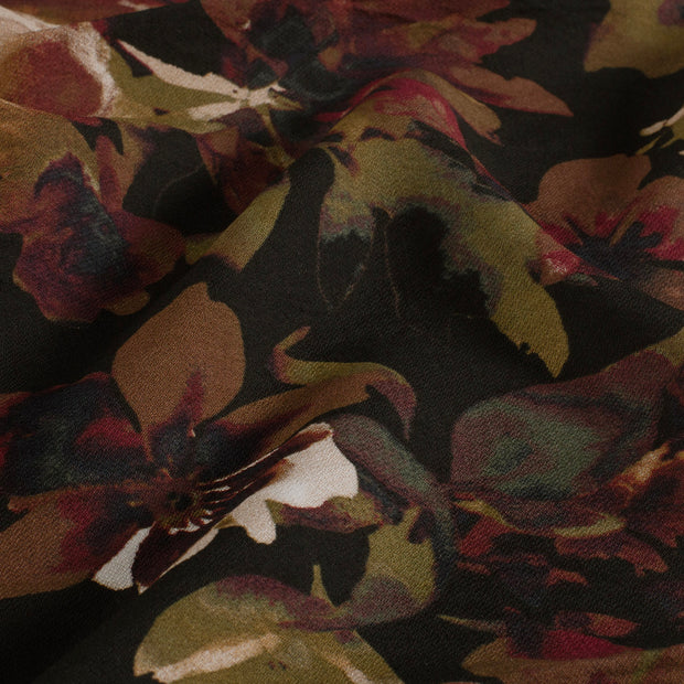 Viscose Nylon Crepe fabric Flowers Black