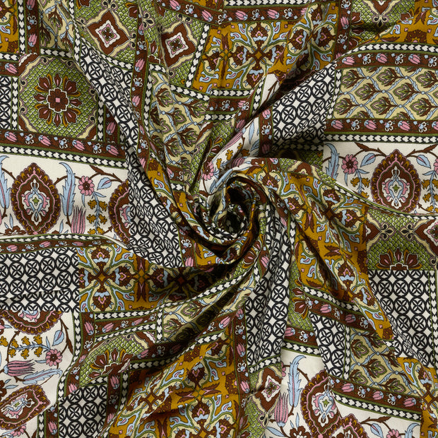 Viscose Satin fabric Khaki Green printed 