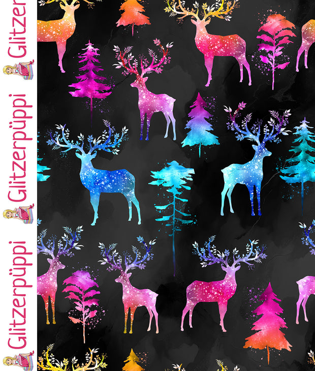 French Terry fabric Deer Fuchsia