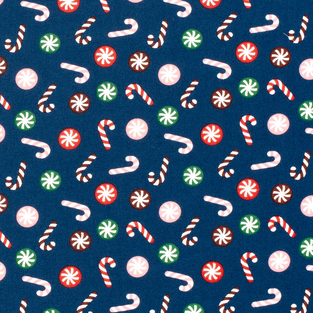 Cotton Poplin fabric Christmas Navy