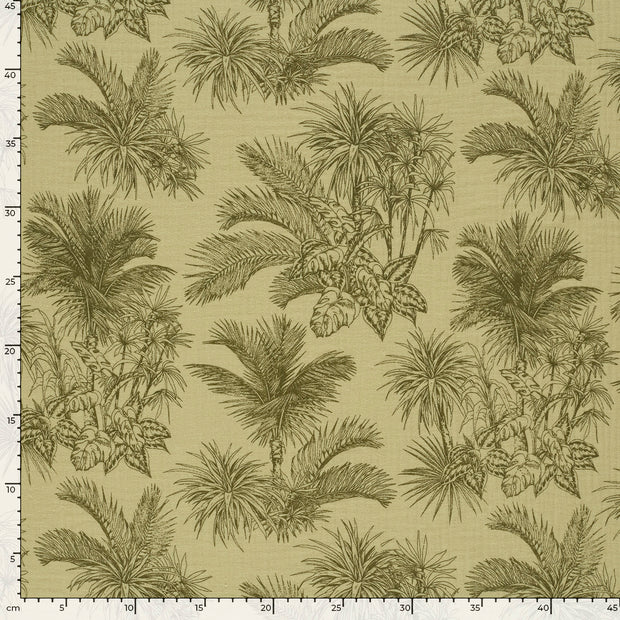 Muslin fabric Palmtrees Khaki Green