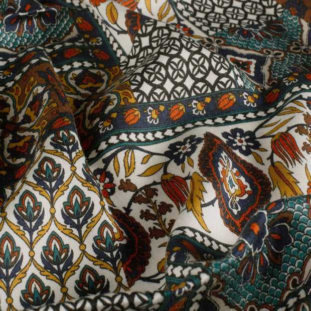 Viscose Satin fabric Abstract Turquoise
