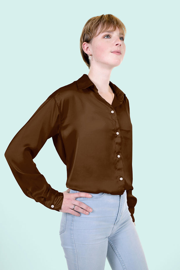 Satin fabric Unicolour Dark Brown