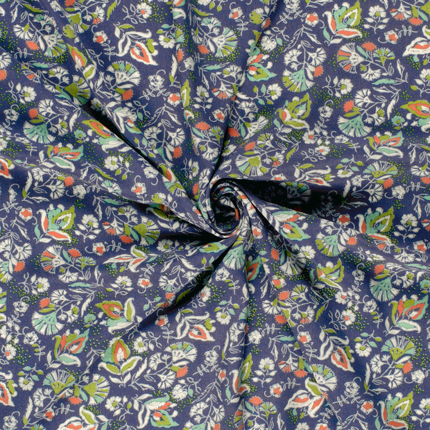 Viscose Poplin stof Kobalt bedrukt 