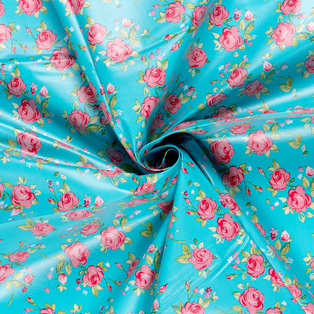 Coated Tablecloth fabric Petrol printed 