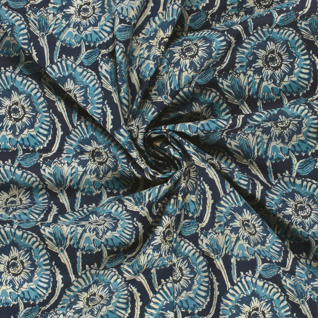 Voile fabric Indigo printed 
