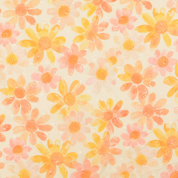Voile fabric Flowers Abricot