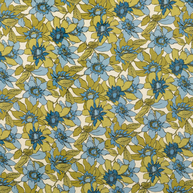 Seersucker fabric Flowers Indigo