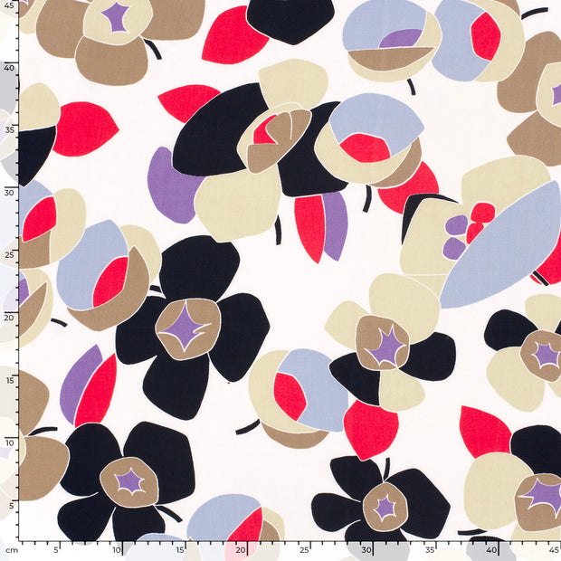Bamboo Poplin fabric Flowers Optical White