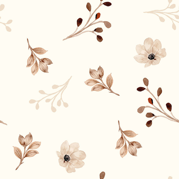 Cotton Jersey GOTS organic fabric Leaves Off White