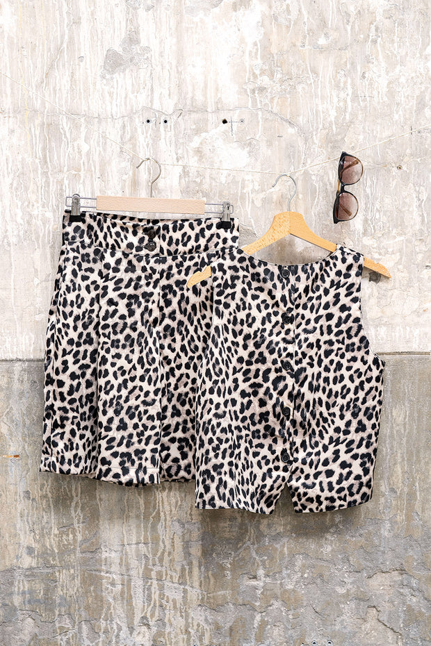 Satin Duchesse fabric Leopards Beige