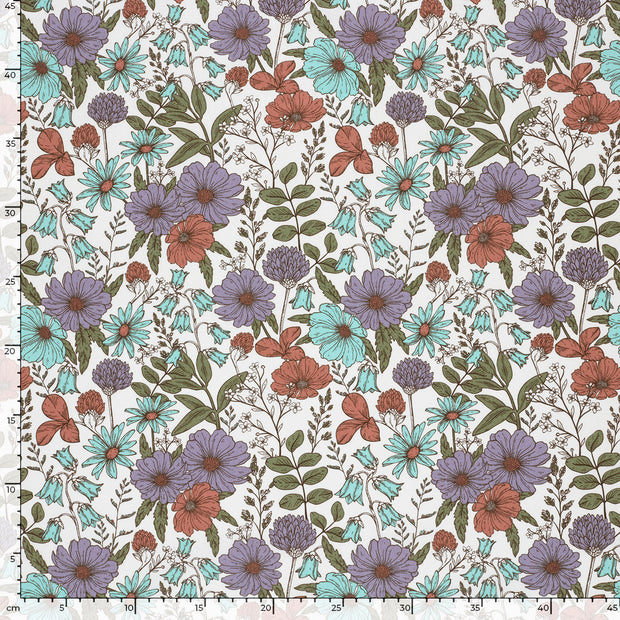 Cotton Poplin fabric Flowers Off White