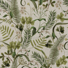 Linen Look digital printed Leaves Olive Green