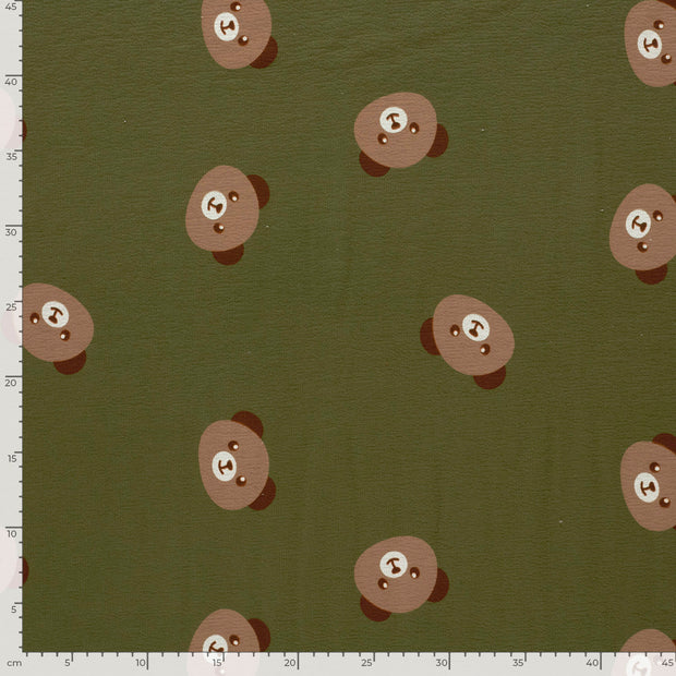 Terry Crepe fabric Bears Dark Green