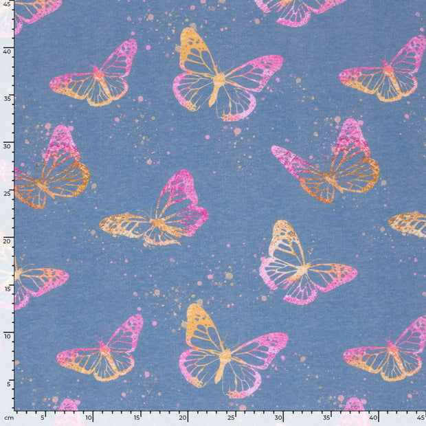 Jogging fabric Butterflies Steel Blue