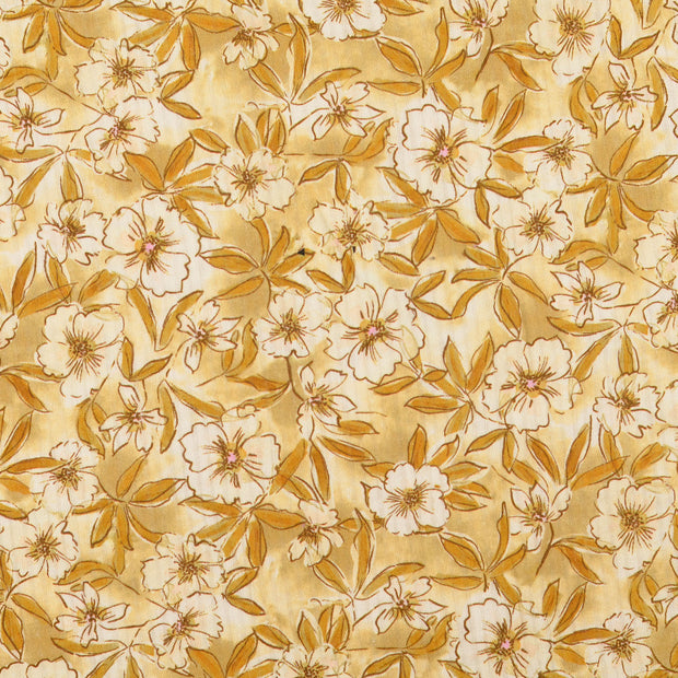 Cotton Poplin fabric Flowers Brown