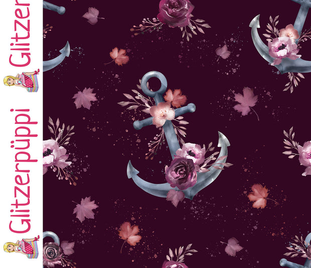 French Terry fabric Anchors Wine red
