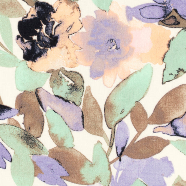 Linen Look fabric Flowers Off White
