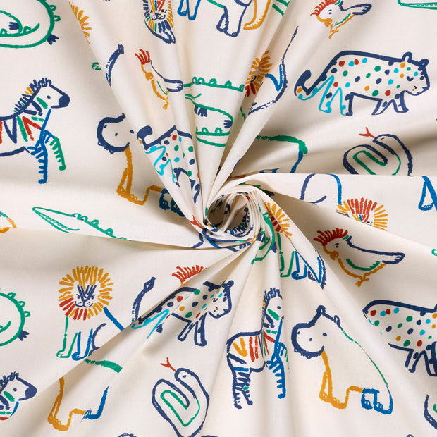 Cotton Poplin fabric Off White printed 