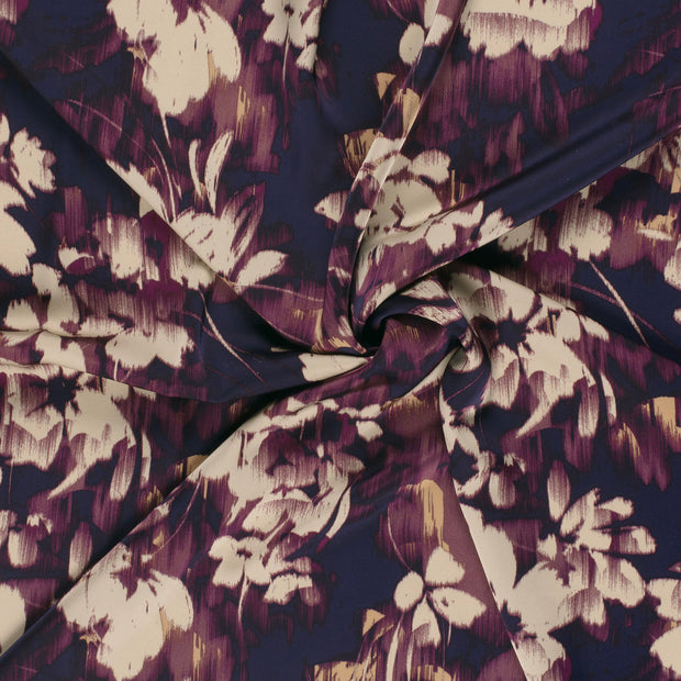 Satin Duchesse fabric Navy printed 
