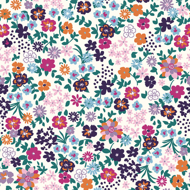 French Terry fabric Flowers Off White