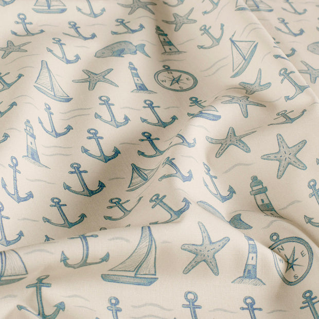 Cotton Poplin fabric Anchors Beige