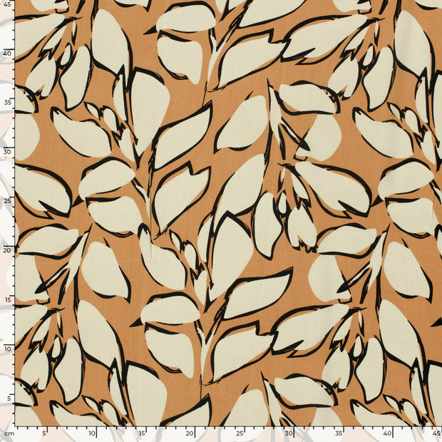 Bamboo Poplin fabric Leaves Beige