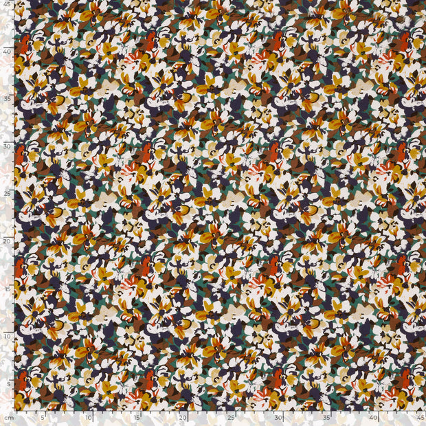 Viscose Poplin fabric Flowers Petrol