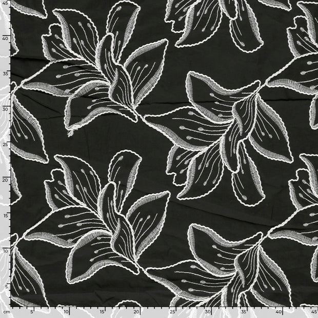 Voile fabrik Blumen Schwarz