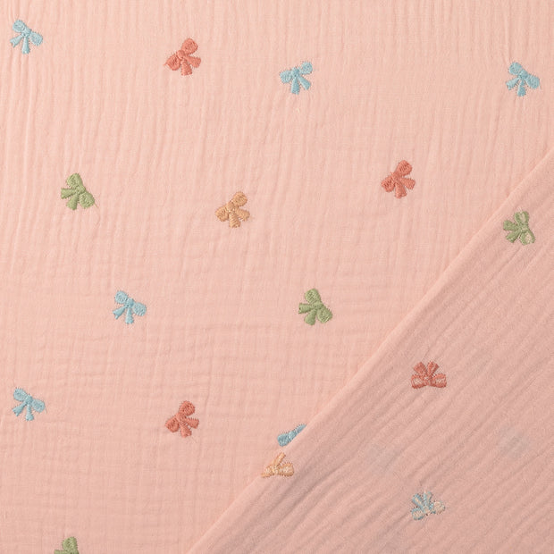 Muslin fabric Pink embroidered 