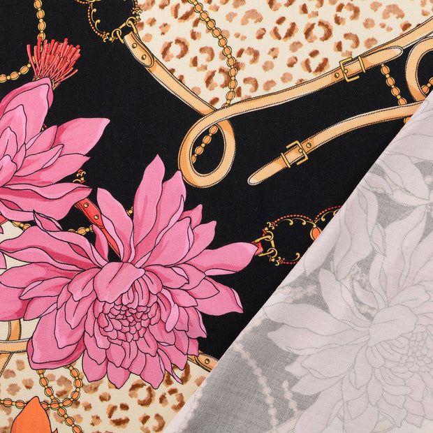 Viscose Satin fabric Black digital printed 