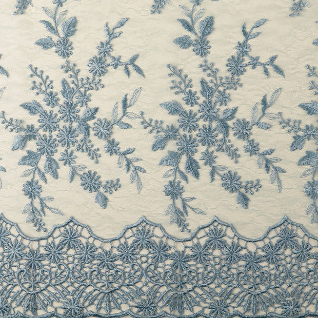 Lace fabric Flowers embroidered with border 