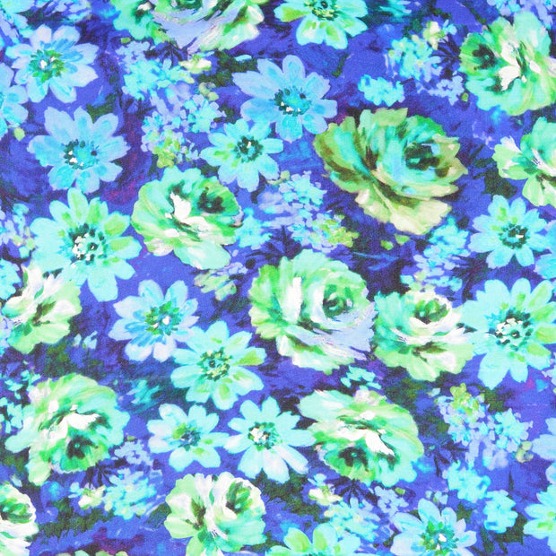Viscose Satin fabric Flowers Cobalt
