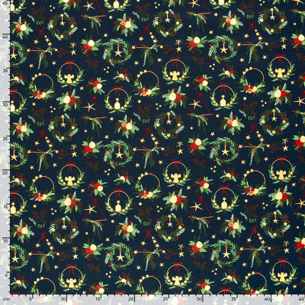 Cotton Poplin fabric Christmas Navy