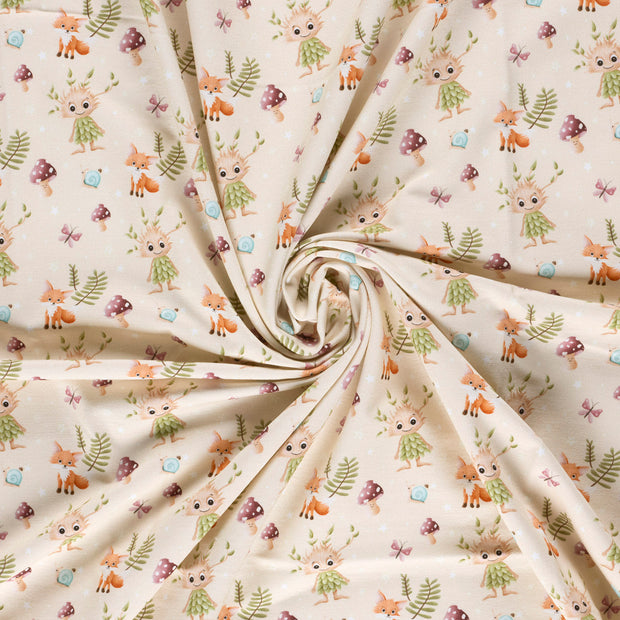  fabric Beige discharge printed 