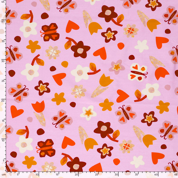 Jersey fabric Flowers Pink