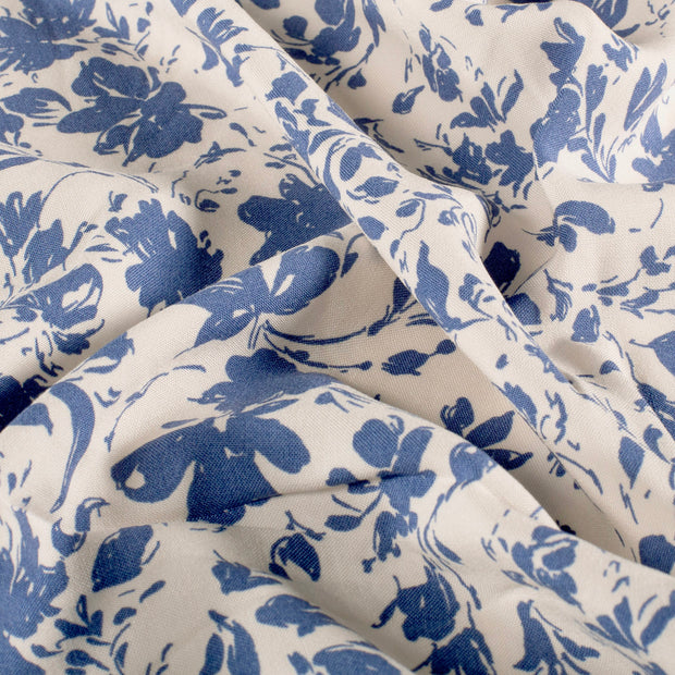 Bamboo Poplin fabric Flowers Indigo