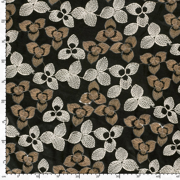 Twill fabric Flowers Black