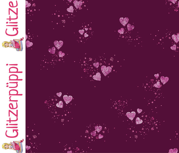 French Terry fabric Hearts Wine red