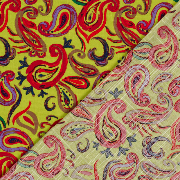 Woven Cotton Viscose fabric Paisley slub printed 