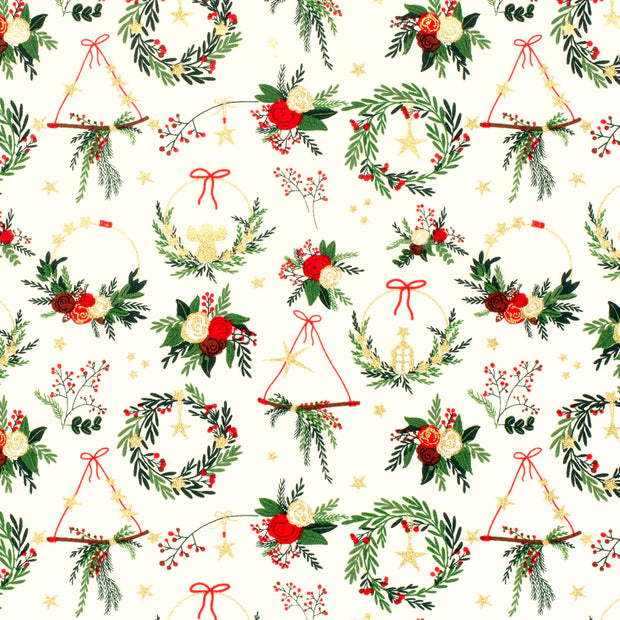 Cotton Poplin fabric Christmas Off White