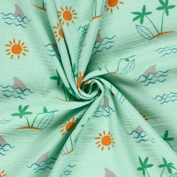 Muslin fabric Mint printed 
