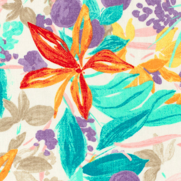 Linen Look fabric Flowers Off White