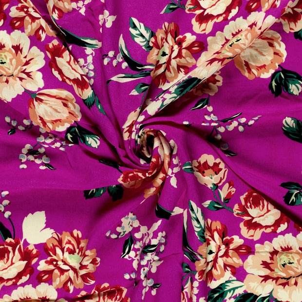 Bamboo Poplin fabric Fuchsia printed 