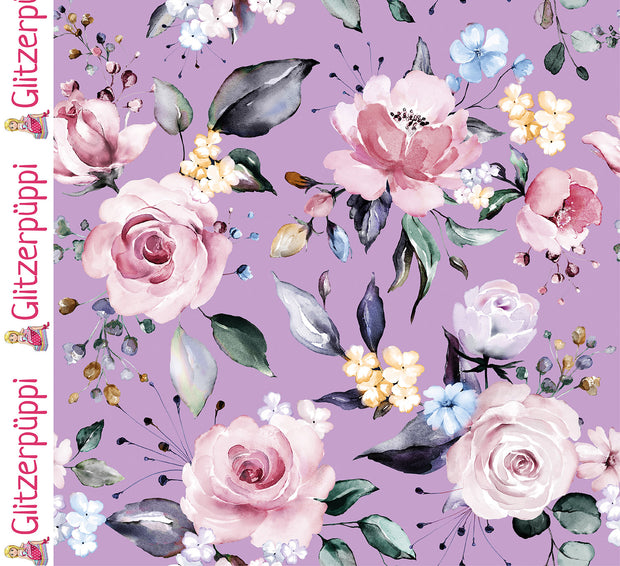 Jersey fabric Roses Lila