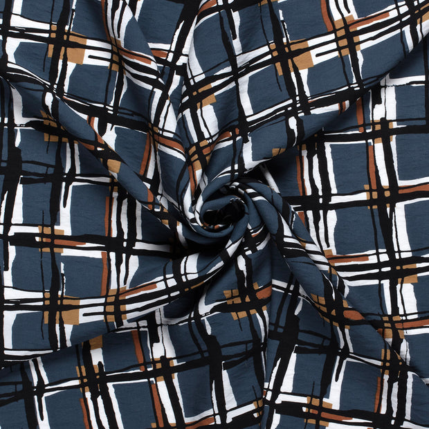 Viscose Nylon Crepe fabric Steel Blue printed 