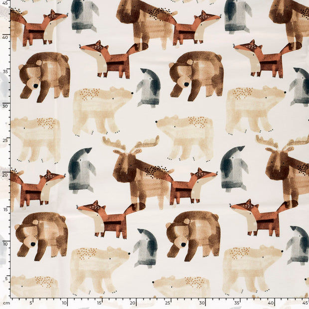 French Terry GOTS organic fabric Animals Off White