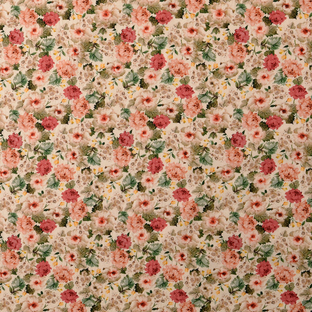 Cotton Poplin fabric Flowers Off White