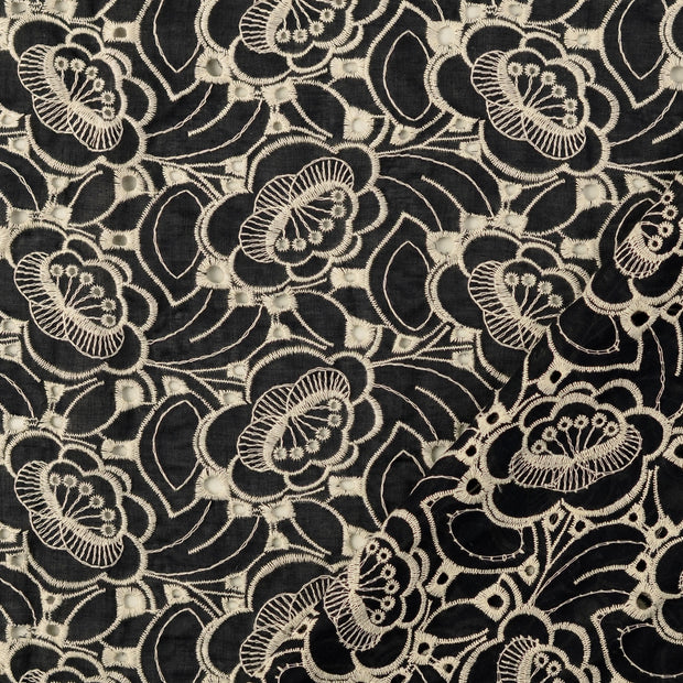 Cotton Poplin fabric Black embroidered 