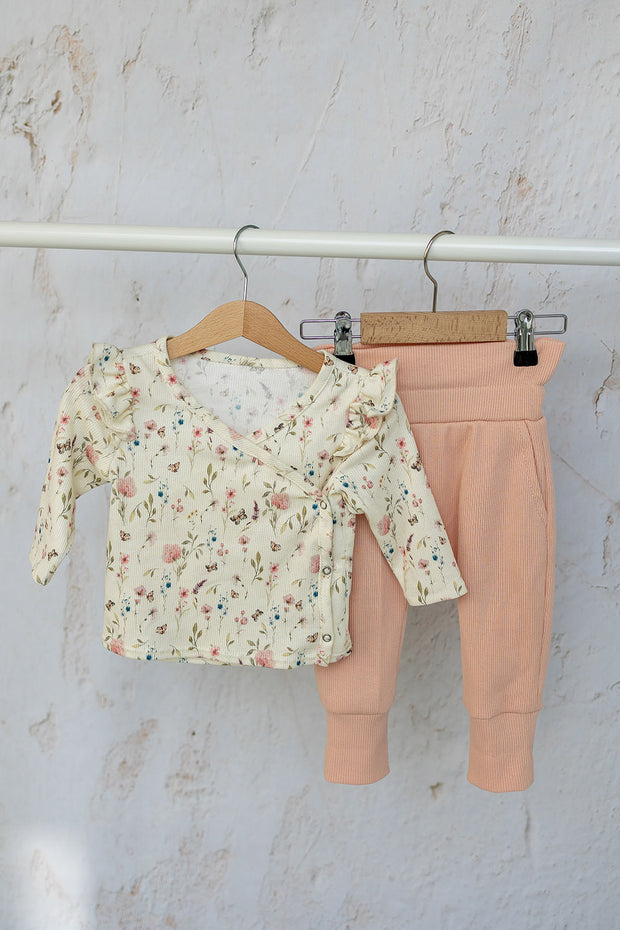 Rib Jersey fabric Flowers Off White